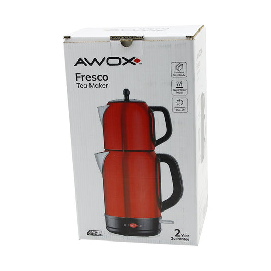 AWOX FRESCO KIRMIZI ELEKTRİKLİ ÇAY MAKİNESİ ÇAYCI SET 1.7LT SU ISITICI + 1.2LT DEMLİK PASLANMAZ ÇELİK GÖVDE 2200W
