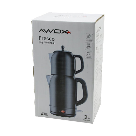 AWOX FRESCO SİYAH ELEKTRİKLİ ÇAY MAKİNESİ ÇAYCI SET 1.7LT SU ISITICI + 1.2LT DEMLİK PASLANMAZ ÇELİK GÖVDE 2200W