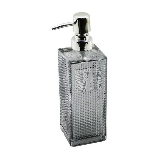 CAM KARE - ŞEFFAF ŞİŞE--BUZLU NOKTA DESEN SIVI SABUNLUK 450ML GÜMÜŞ PLASTİK POMPA