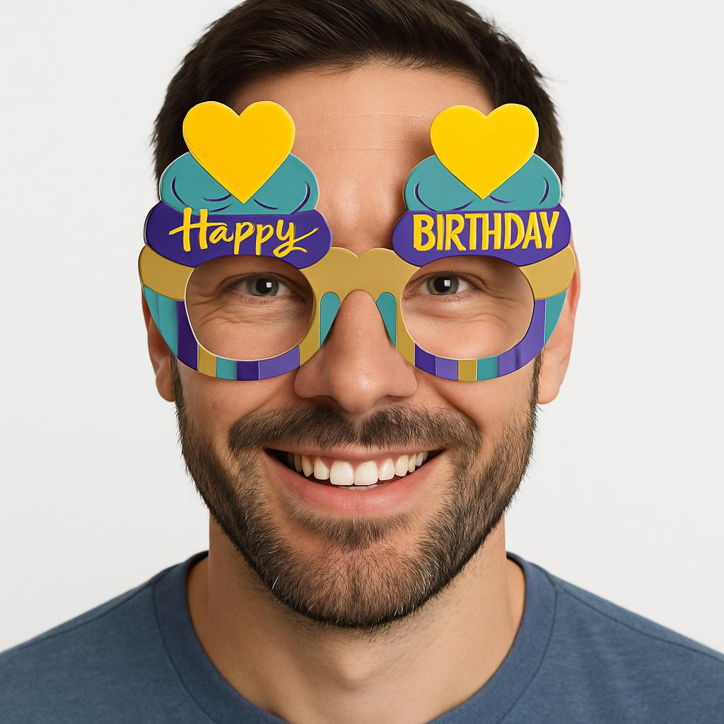Cupcake Temalı Doğum Günü Renkli Karton Happy Birthday Gözlüğü 6 Adet