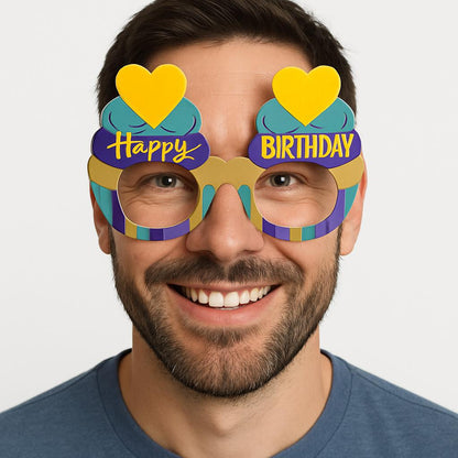 Cupcake Temalı Doğum Günü Renkli Karton Happy Birthday Gözlüğü 6 Adet
