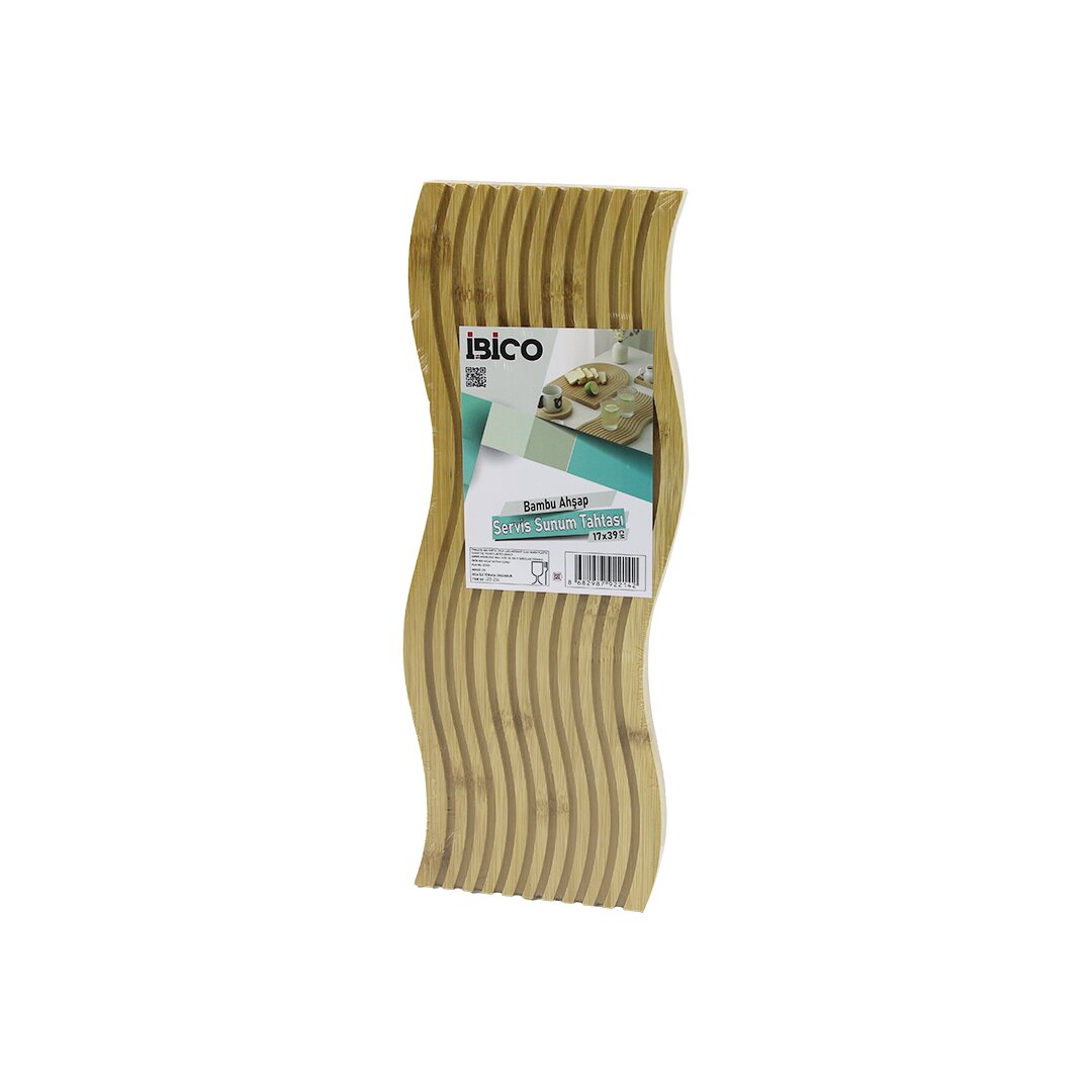 DALGALI ŞEKİLLİ - KANALLI  ÇİFT TARAF=DÜZ - KANALLI AHŞAP BAMBU SERVİS SUNUM TAHTASI  17 X 39 X 1.5CM