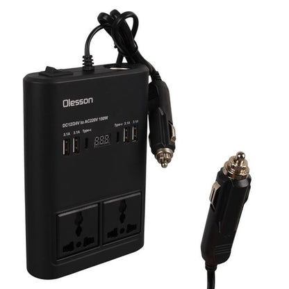 DC 12-24V 150W Oto Araç Power İnverter Ek Çakmak Girişi - 2x TYPE-C - 4x USB - 2x 220V Üniversal Priz
