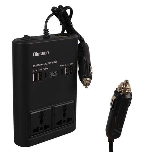 DC 12-24V 150W Oto Araç Power İnverter Ek Çakmak Girişi - 2x TYPE-C - 4x USB - 2x 220V Üniversal Priz