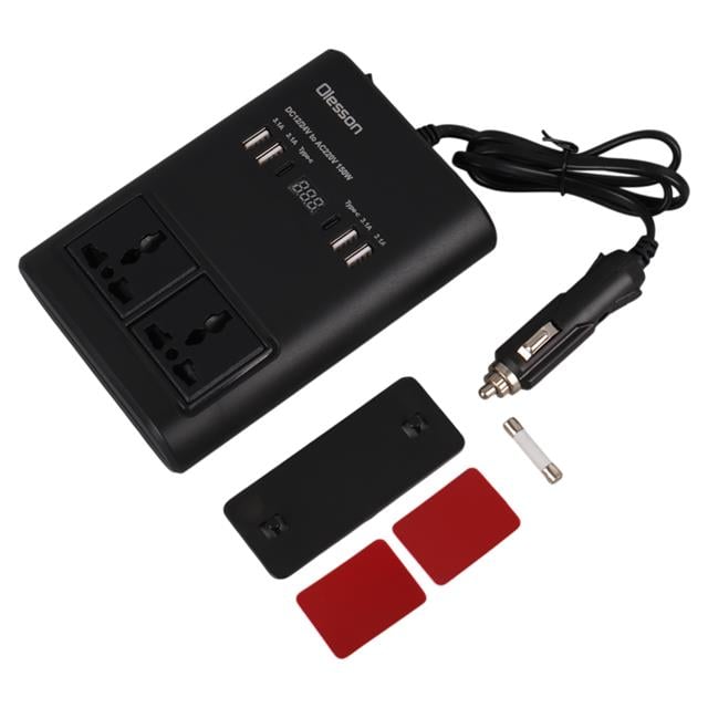 DC 12-24V 150W Oto Araç Power İnverter Ek Çakmak Girişi - 2x TYPE-C - 4x USB - 2x 220V Üniversal Priz