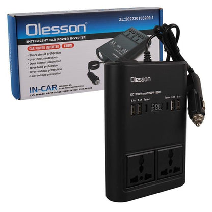 DC 12-24V 150W Oto Araç Power İnverter Ek Çakmak Girişi - 2x TYPE-C - 4x USB - 2x 220V Üniversal Priz