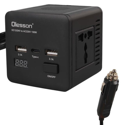 DC 12-24V 150W Oto Araç Power İnverter TYPE-C - Çift USB - 220V Üniversal Priz Girişli