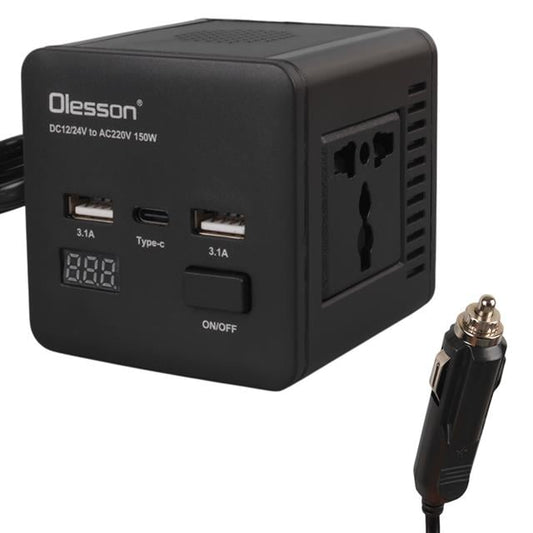 DC 12-24V 150W Oto Araç Power İnverter TYPE-C - Çift USB - 220V Üniversal Priz Girişli