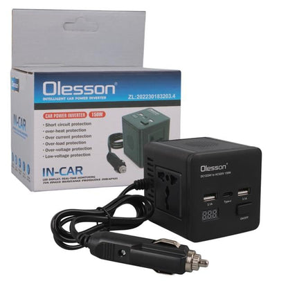 DC 12-24V 150W Oto Araç Power İnverter TYPE-C - Çift USB - 220V Üniversal Priz Girişli