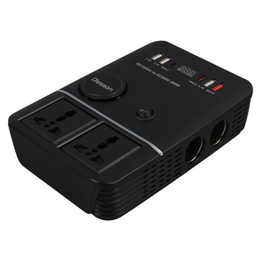 DC 12-24V 200W Oto Araç Power İnverter 2x Çakmak Girişi - 2x TYPE-C - 4x USB - 2x 220V Üniversal Priz