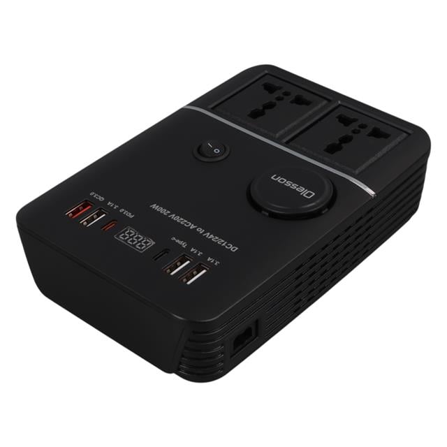 DC 12-24V 200W Oto Araç Power İnverter 2x Çakmak Girişi - 2x TYPE-C - 4x USB - 2x 220V Üniversal Priz