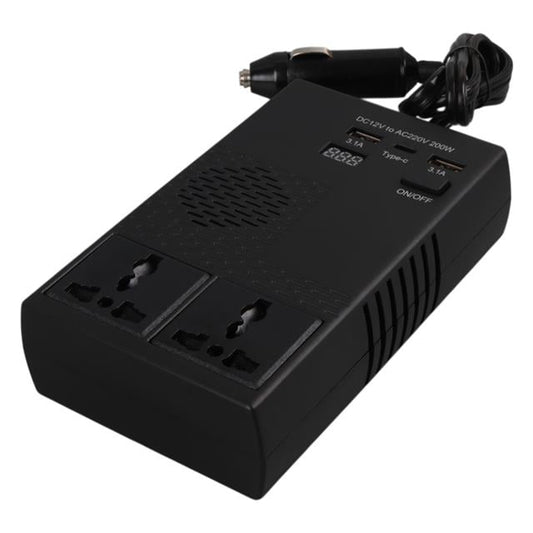 DC 12-24V 200W Oto Araç Power İnverter 1x Çakmak Girişi - 1x TYPE-C - 2x USB - 2x 220V Üniversal Priz