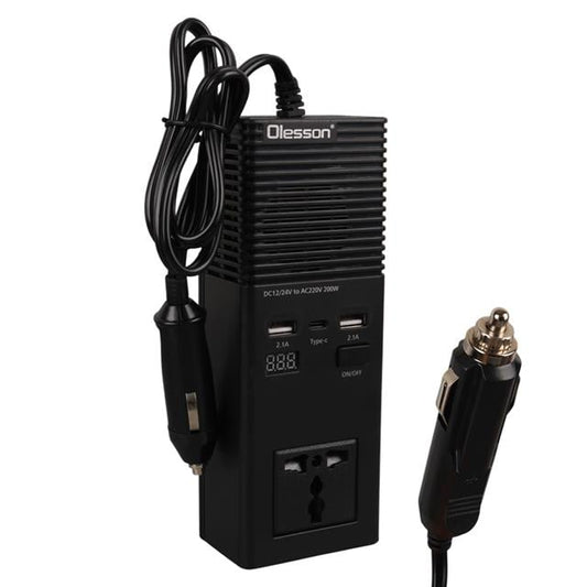 DC 12-24V 200W Oto Araç Power İnverter Ek Çakmak Girişi - TYPE-C - Çift USB - 220V Üniversal Priz