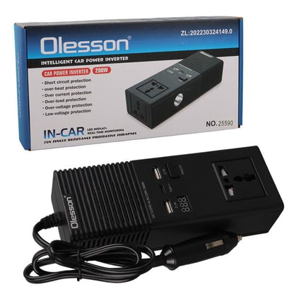 DC 12-24V 200W Oto Araç Power İnverter Ek Çakmak Girişi - TYPE-C - Çift USB - 220V Üniversal Priz