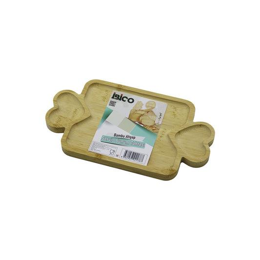 DİKDÖRTGEN 3 BÖLMELİ=2İN1 KALP KULP - BÖLME + 1 AHŞAP BAMBU SERVİS SUNUM TEPSİ - TAHTASI 25 X 14 X 1.4CM