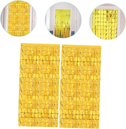 Ekstra Metalize Altın Renk Disko Dikdörtgen Kesim Kapı Perdesi Dekorasyon 1x2 Metre