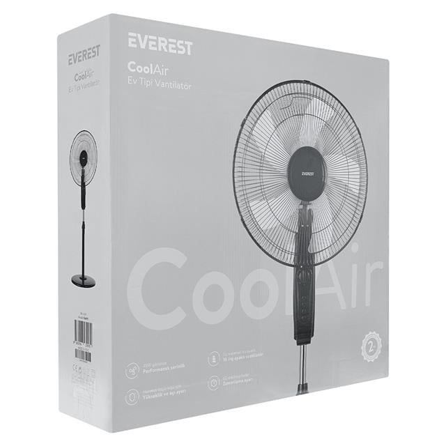FAN11 Cool Air 16&amp;apos;&amp;apos; 45 Watt 5 Pervaneli 3 Kademe 1200RPM Zaman Ayarlı Vantilatör Siyah