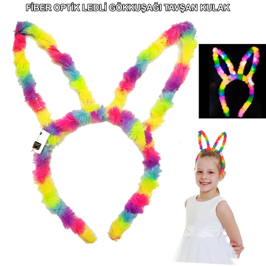 Fiber Optik LED&amp;apos;li Gökkuşağı Tavşan Kulak 17x23 cm