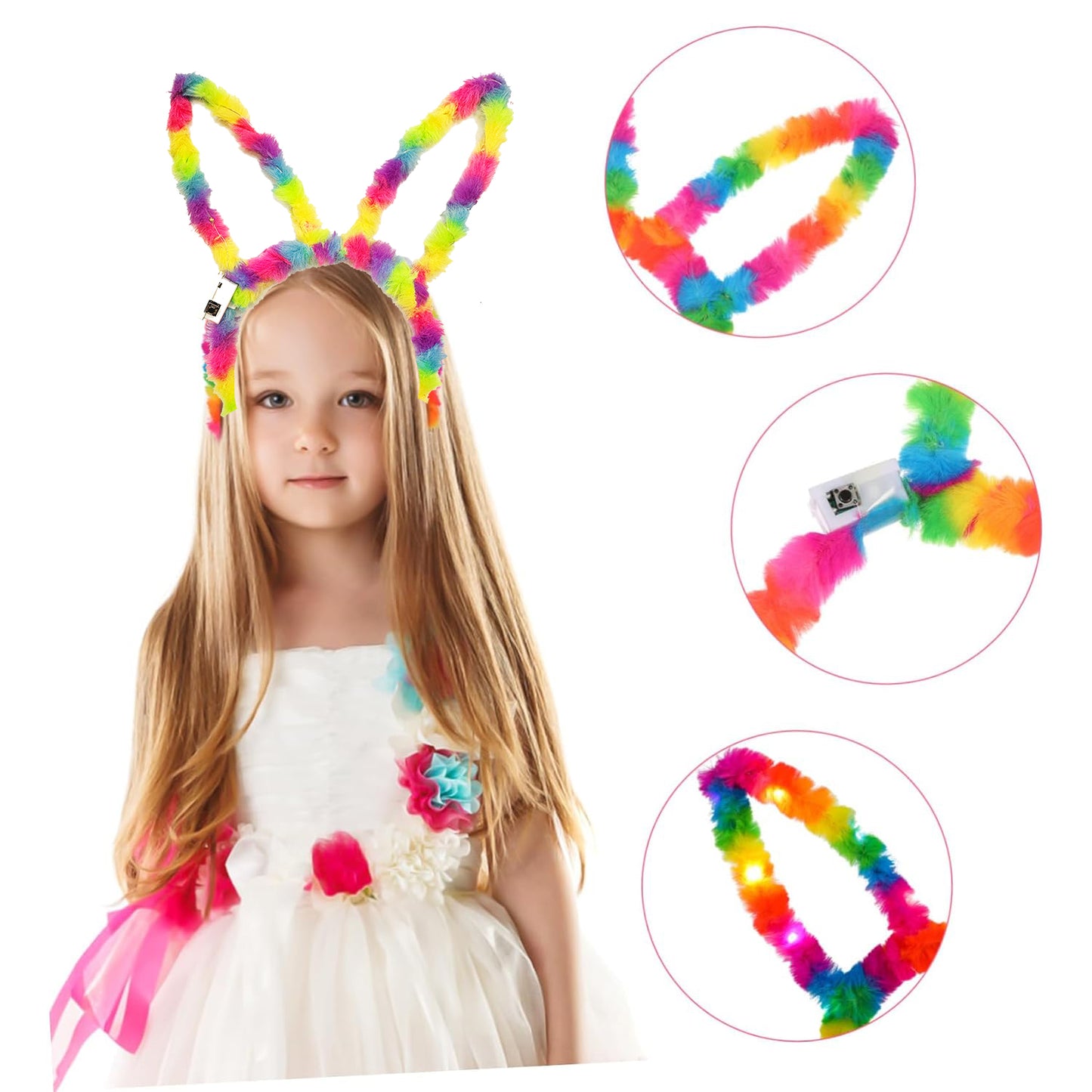 Fiber Optik LED&amp;apos;li Gökkuşağı Tavşan Kulak 17x23 cm