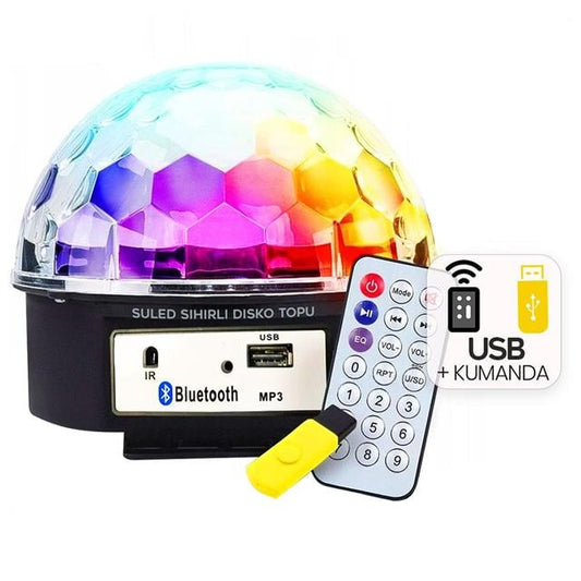 GM-0803B Sihirli Led Dönen Disko Topu Hoparlör Kablosuz USB/Mp3/Bluetooth Kumandalı 360 Derece