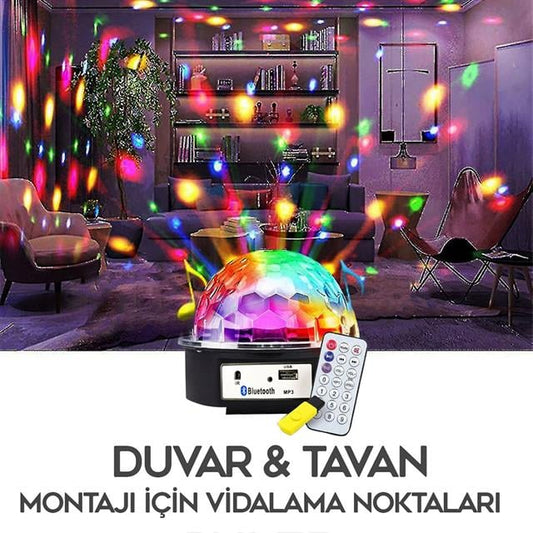 GM-0803B Sihirli Led Dönen Disko Topu Hoparlör Kablosuz USB/Mp3/Bluetooth Kumandalı 360 Derece