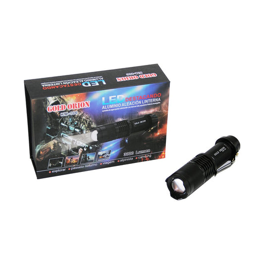 GOLD ORION KM-106 ZOOMLU EL FENERİ FİŞLİ PİL ŞARJ CİHAZLI SİYAH METAL KASA 12.5CM 3000 LUMEN