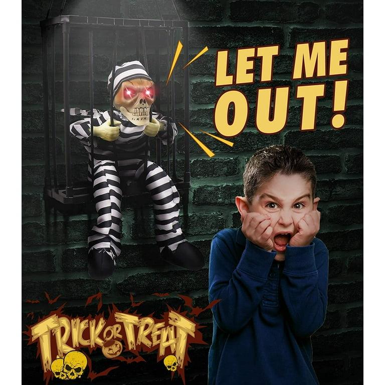 Hareketli Sesli Sensörlü Mahkum Görünümlü Kuru Kafa İskelet Dekorasyon 22x27 cm