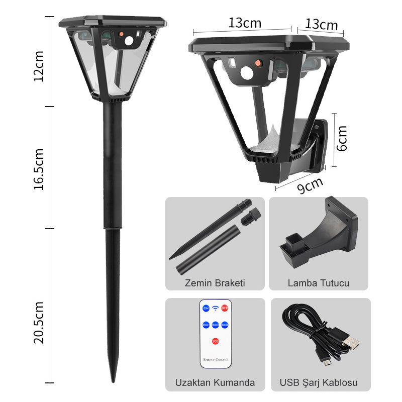 HS-V83 SOLAR SENSÖRLÜ 100 SMD LEDLİ 3 MODLU BAHÇE VE DUVAR LAMBASI