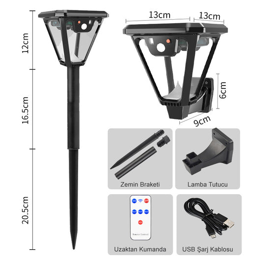HS-V83 SOLAR SENSÖRLÜ 100 SMD LEDLİ 3 MODLU BAHÇE VE DUVAR LAMBASI