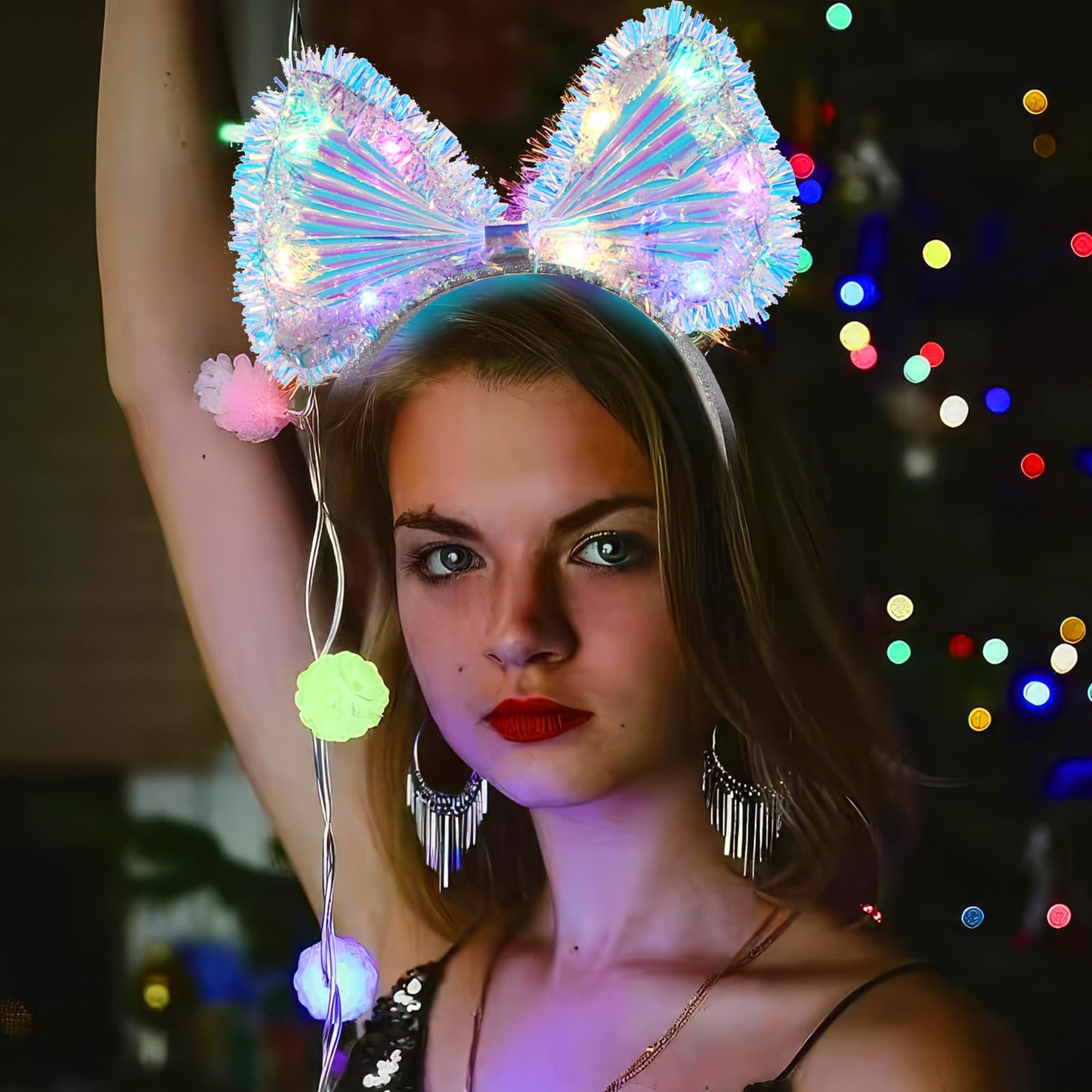 Işıltılı Fiber Fiyonk Gece Tacı Işıklı Ledli Eğlence Tacı 1 Adet 20x21 cm