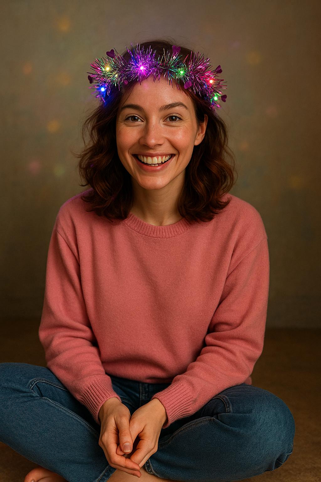 Kalp Püsküllü Gece Parıltısı 3 Modlu LED&amp;apos;li Işıklı Taç Fuşya Renk