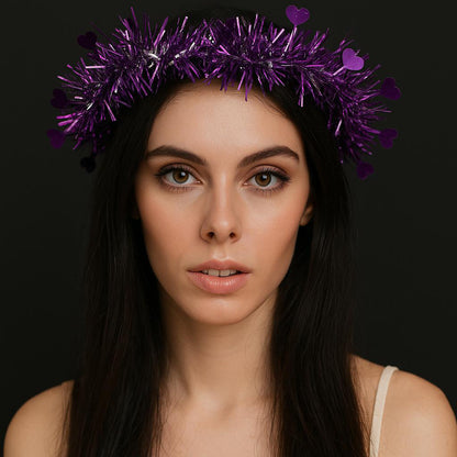 Kalp Püsküllü Gece Parıltısı 3 Modlu LED&amp;apos;li Işıklı Taç Mor Renk