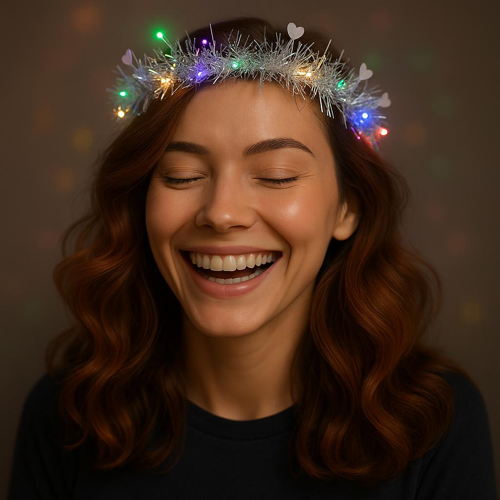 Kalp Püsküllü Gece Parıltısı 3 Modlu LED&amp;apos;li Işıklı Taç Gümüş Renk