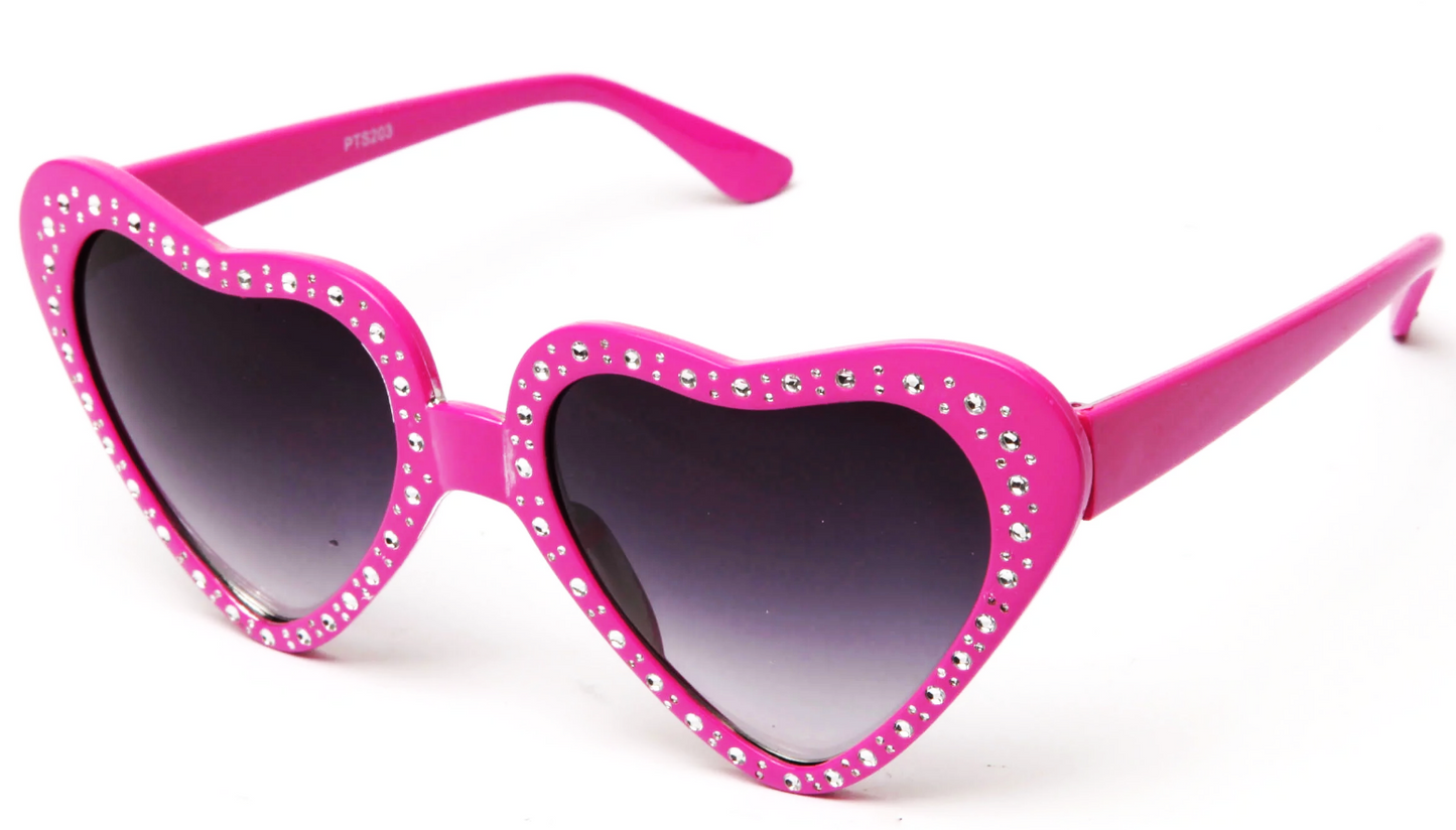 Kalp Şekilli Taşlı Parti Gözlüğü Pembe Renk 6x16 cm