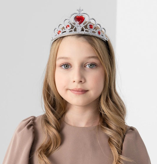 Kalp Taşlı Kırmızı Renk Karlar Ülkesi Elsa Anna Frozen Tacı