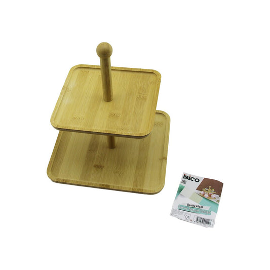KARE  2 KATLI AHŞAP - BAMBU SERVİS SUNUM TAHTASI 20X20CM -- 25X25CM