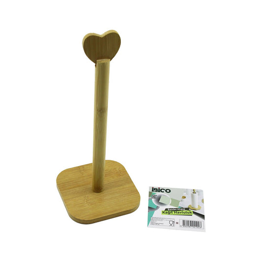 KARE ALTLIK=12X12CM  AHŞAP BAMBU KAĞIT HAVLULUK KALP BAŞLI SAP=28.5CM