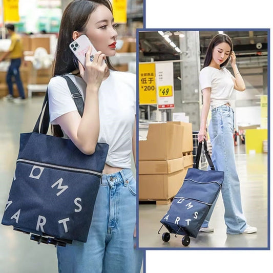 Katlanabilir Tekerlekli Market Çantası,Çok Amaçlı Pazar Arabası,Portatif Alışveriş Bez Torbası