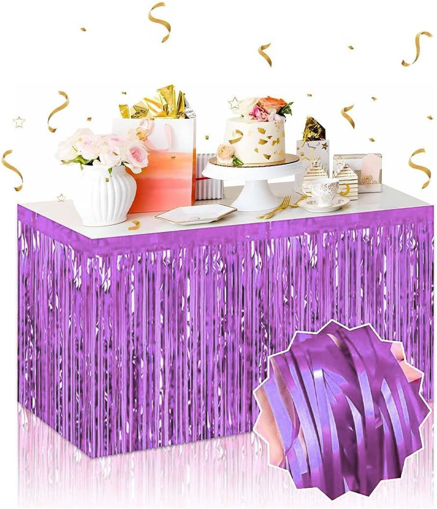 Kendinden Yapışkanlı Mor Metalize Püsküllü Masa Eteği – 75 x 275 cm Parti Süslemesi