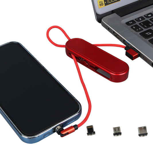 KIRMIZI 3İN1 (TYPE C- LİGHTNİNG- MİCRO USB) MANYETİK UÇ TAŞINABİLİR ŞARJ KABLOSU