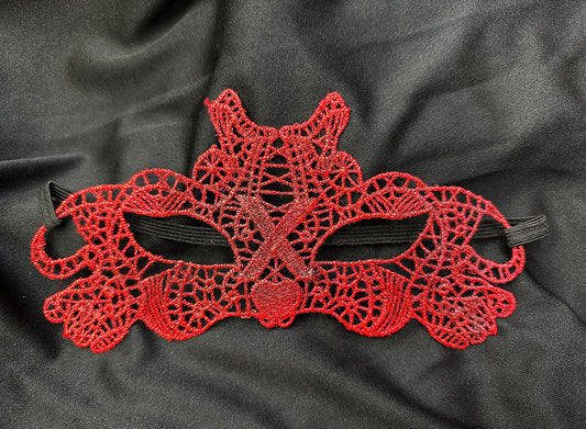 Kırmızı Dantel Masquerade Maskesi Çift Taraflı 10 No