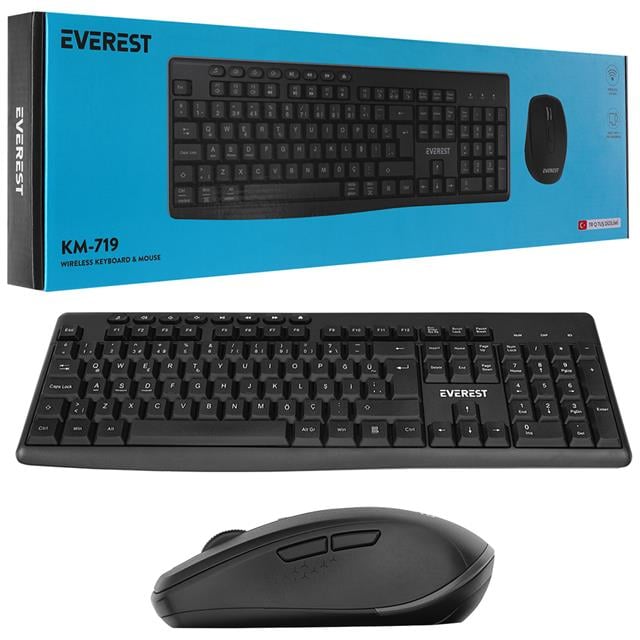 KM-719 Siyah 2in1 Kablosuz Q Multimedia Klavye + Mouse Set