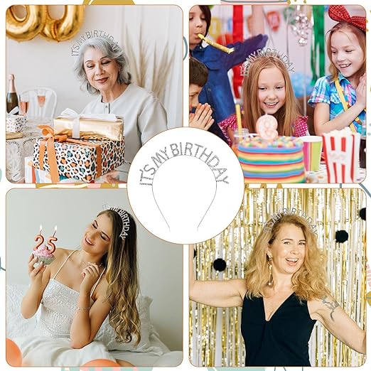 Kristal Taşlı Gümüş Renk İt&amp;apos;s My Birthday Yazılı Doğum Günü Parti Tacı 14x16 cm