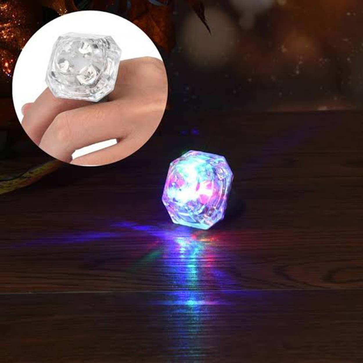 Kristal Tasarımlı Led Glow Işıklı 3 Modlu Gümüş Yüzük 3.5 x 5 cm