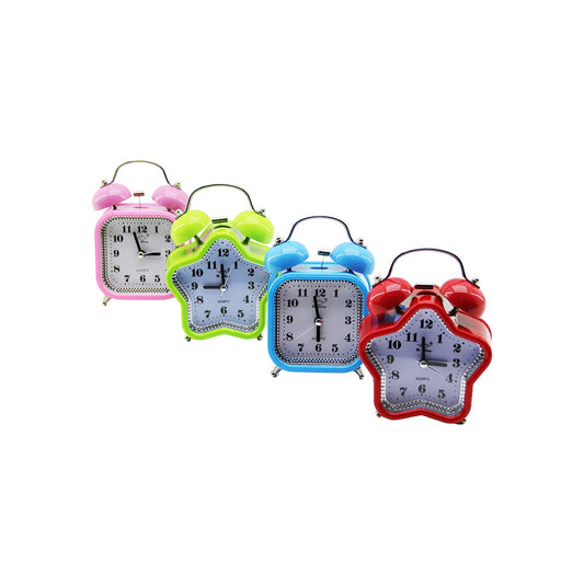 KÜÇÜK MİX=YILDIZ:9.3CM- KARE:8.3CM MASA ÇALAR SAAT PİLLİ - LEDLİ IŞIKLI RENKLİ PLASTİK