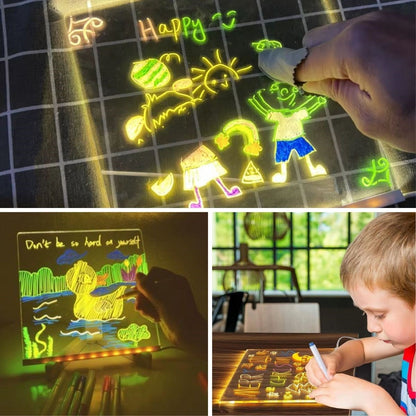 LED Işıklı Kendiliğinden Renkli Fosforlu Kalemli Kare Yazı Panosu 20x20 cm