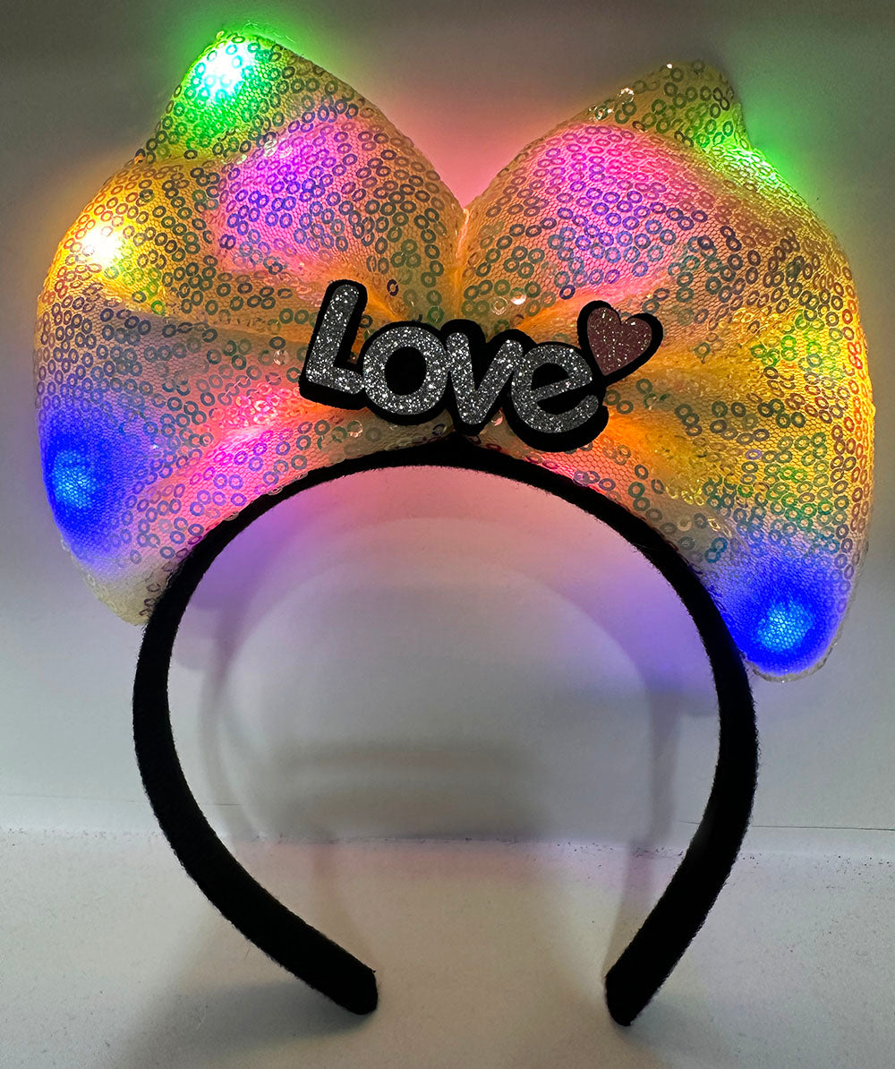 LED Işıklı Love Yazılı Sarı Fiyonk Taç – Kız Çocuk Parti Tacı