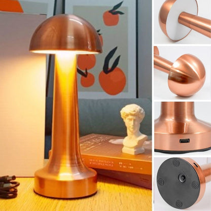 Mantar Model Bronz Renk Şarjlı Dokunmatik 3 Renkli LED Masa Lambası