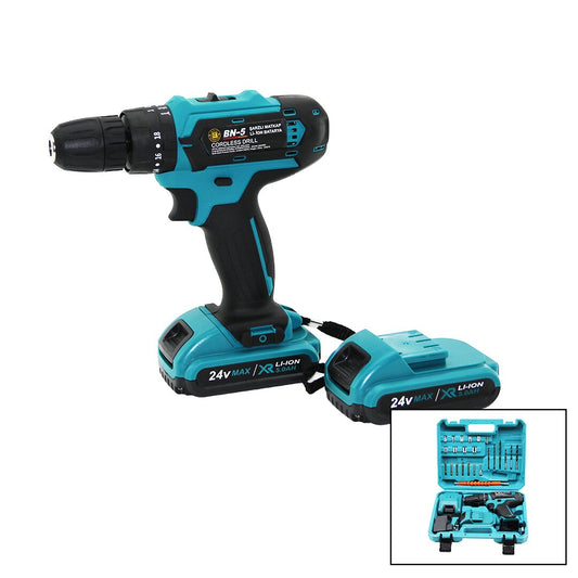 MAVİ 1250 RPM BN-5 F-136 CORDLESS DRILL FULL ŞARJLI=24V=5.0Ah - 2 BATARYA MATKAP SETİ ÇANTALI