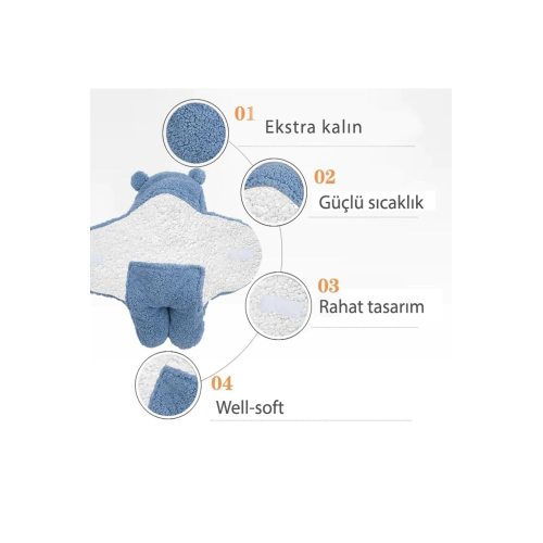 Bebek Dış Kundak Welsoft Battaniye Ayaklı Model Mavi kundak